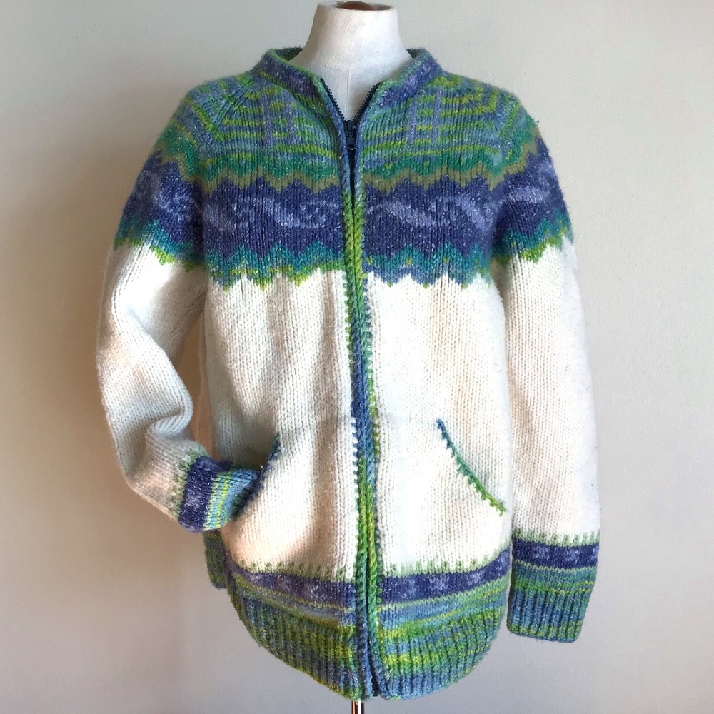 Handknitted Wool blend Sweater Cardigan Full Zip
